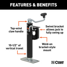 Load image into Gallery viewer, Curt Bracket-Mount Swivel Jack w/Top Handle (2000lbs 10in Travel)
