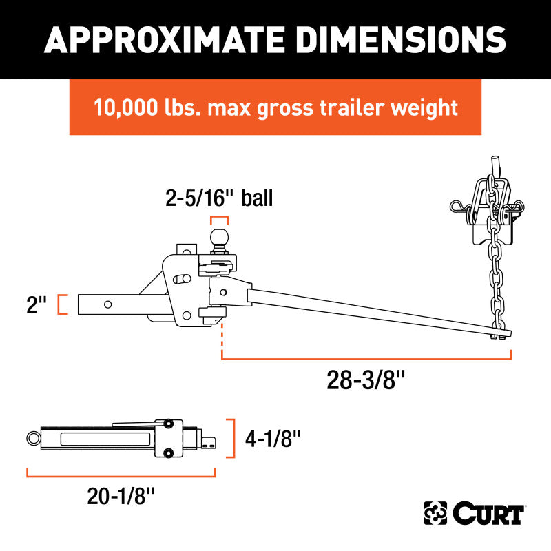 Curt Short Trunnion Bar Weight Distribution Hitch Kit (8000-10000lbs 28-3/8in Bars)