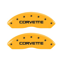 Load image into Gallery viewer, MGP 4 Caliper Covers Engraved F &amp; R C4/Corvette Yellow Finish Black Char 1988 Chevrolet Corvette