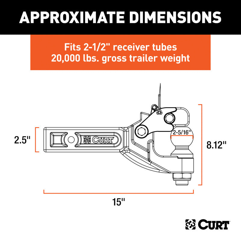 Curt Receiver-Mount Ball & Pintle Combo (2-1/2in Shank 2-5/16in Ball 20000lbs)
