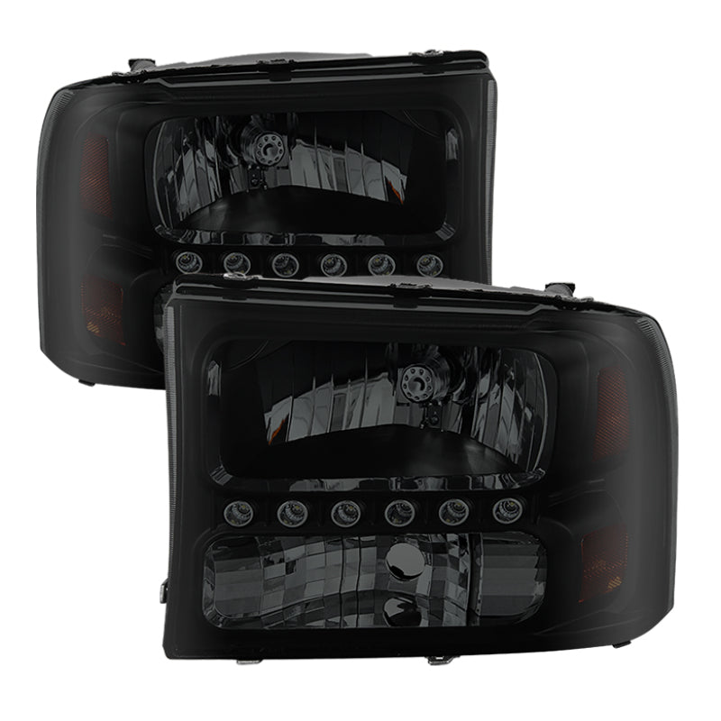 xTune Ford F250 F350 Super Duty 99-04 1Pc Headlights w/ LED Black Smoked HD-JH-FF25099-LED-BSM