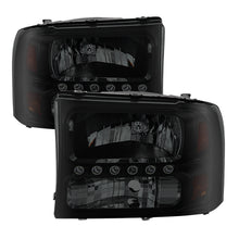 Load image into Gallery viewer, xTune Ford F250 F350 Super Duty 99-04 1Pc Headlights w/ LED Black Smoked HD-JH-FF25099-LED-BSM
