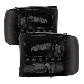 xTune Ford F250 F350 Super Duty 99-04 1Pc Headlights w/ LED Black Smoked HD-JH-FF25099-LED-BSM