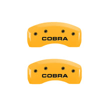 Load image into Gallery viewer, MGP 4 Caliper Covers Engraved Front &amp; Rear Cobra Yellow Finish Black Char 2003 Ford Mustang