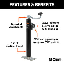 Load image into Gallery viewer, Curt Pipe-Mount Swivel Jack w/Top Handle (5000lbs 15in Travel)