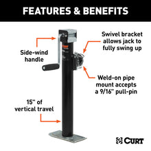 Load image into Gallery viewer, Curt Pipe-Mount Swivel Jack w/Side Handle (2000lbs 15in Travel)