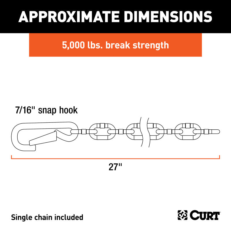 Curt 27in Safety Chain w/1 Snap Hook (5000lbs Clear Zinc)