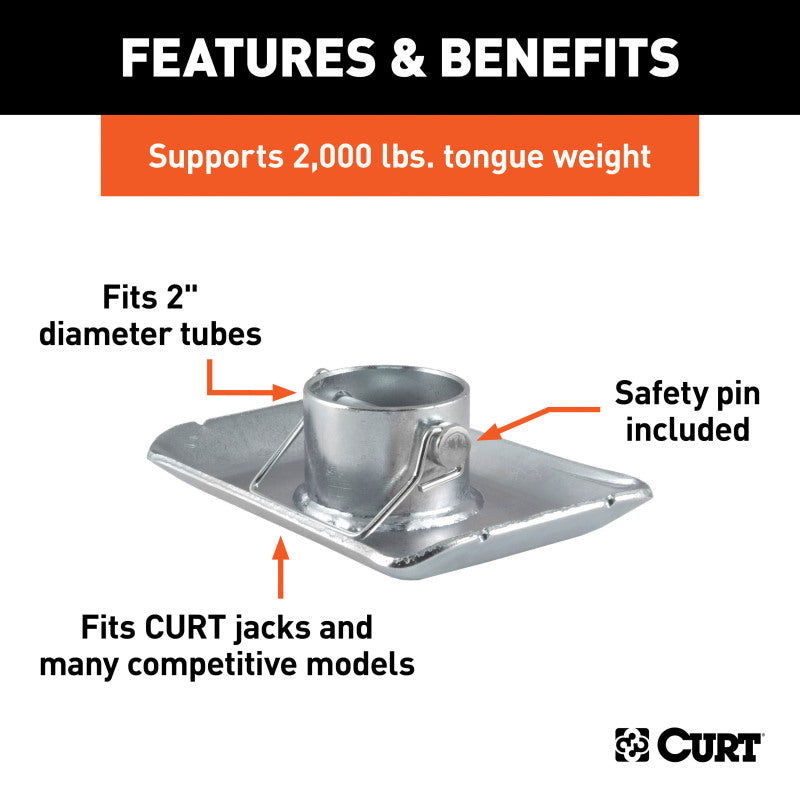 Curt Pin-On Jack Foot (Fits 2in Tube 2000lbs 1-11/16in Height Packaged)