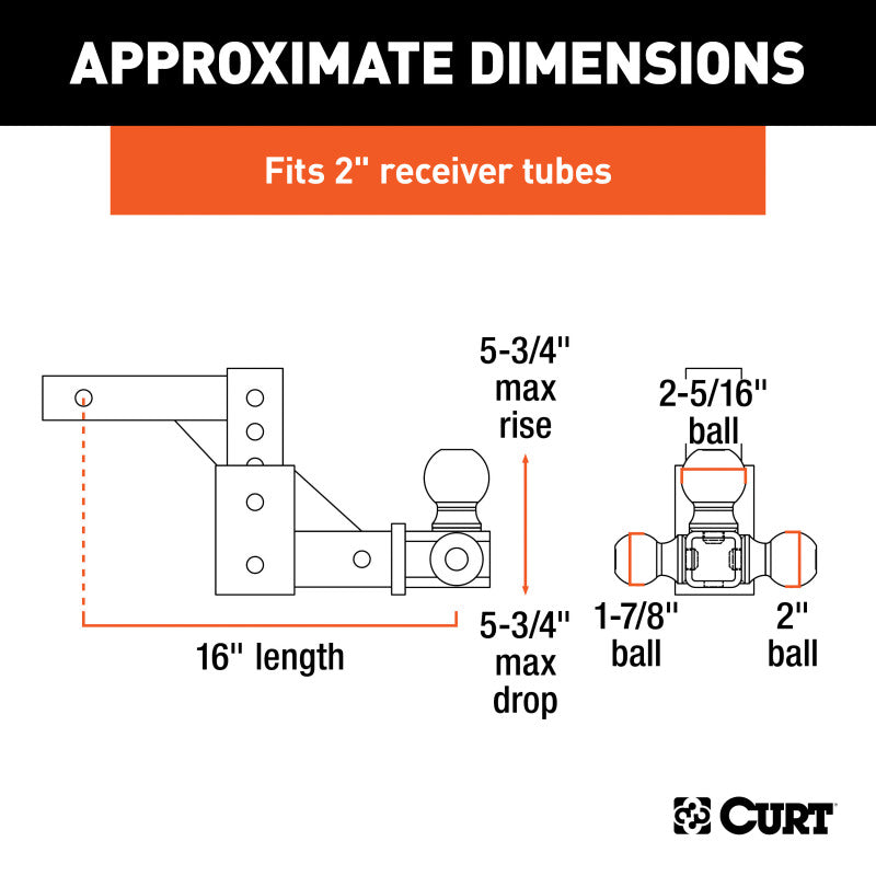 Curt Adjustable Tri-Ball Mount (2in Shank 1-7/8in 2in & 2-5/16in Balls)