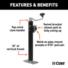 Load image into Gallery viewer, Curt Pipe-Mount Swivel Jack w/Top Handle (2000lbs 15in Travel)