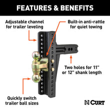 Load image into Gallery viewer, Curt Adjustable Channel Mount w/Dual Ball (2-1/2in Shank 20000lbs 10-3/8in Drop)