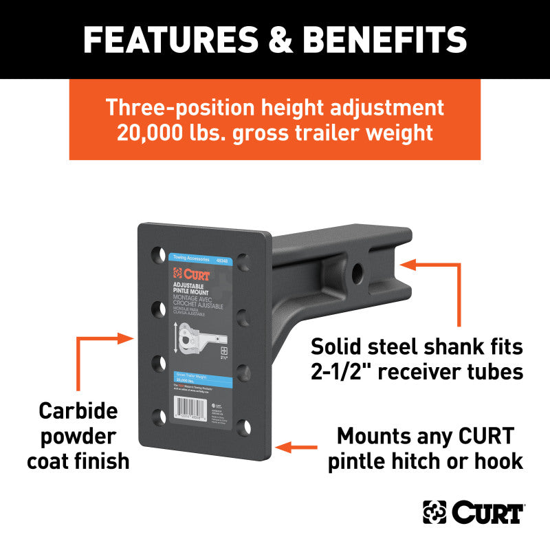Curt Adjustable Pintle Mount (2-1/2in Shank 20000lbs 7-1/4in High 10-3/4in Long)