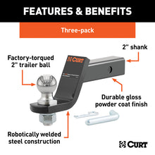 Load image into Gallery viewer, Curt Loaded Ball Mounts w/2in Balls (2in Shank 7500lbs 4in Drop 3-Pack)