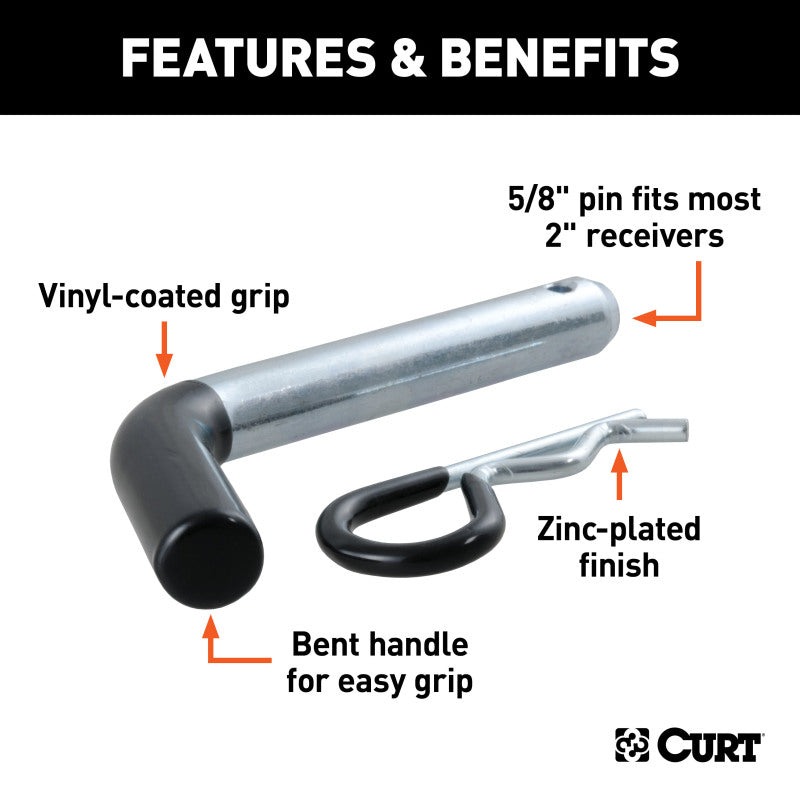 Curt 5/8in Hitch Pin (2in Receiver Zinc w/Rubber Grip Packaged)
