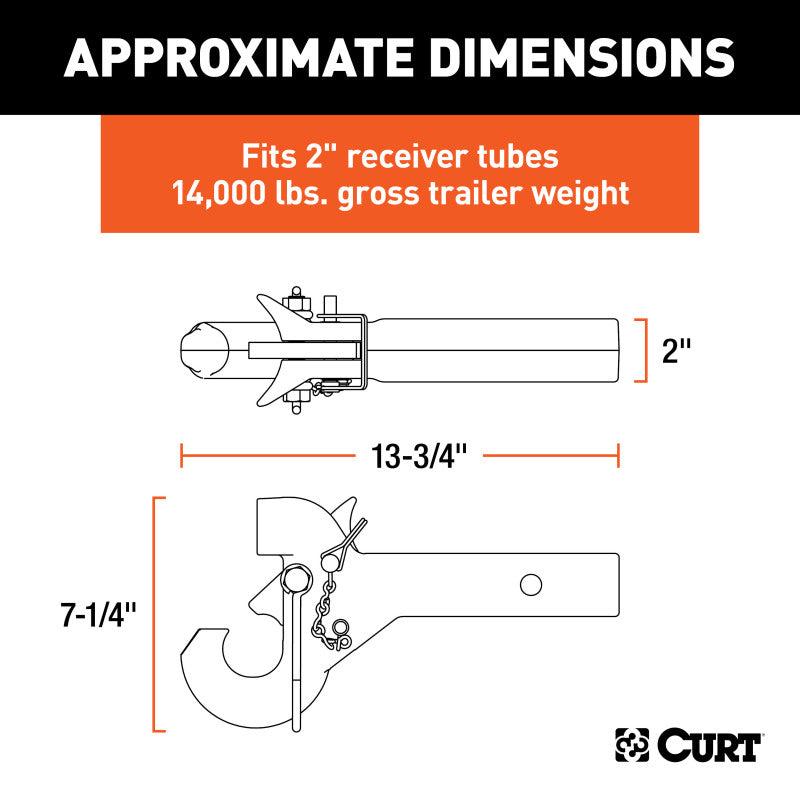 Curt SecureLatch Receiver-Mount Pintle Hook (14000lbs 2in Shank 2-1/2in / 3in Lunette)