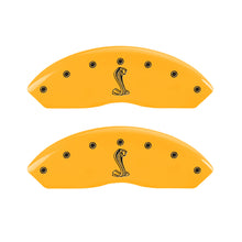 Load image into Gallery viewer, MGP 4 Caliper Covers Engraved Front &amp; Rear Tiffany Snake Yellow Finish Black Char 2004 Ford Mustang