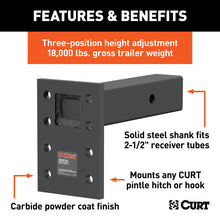 Load image into Gallery viewer, Curt Adjustable Pintle Mount (2-1/2in Shank 18000lbs 7in High 8in Long)