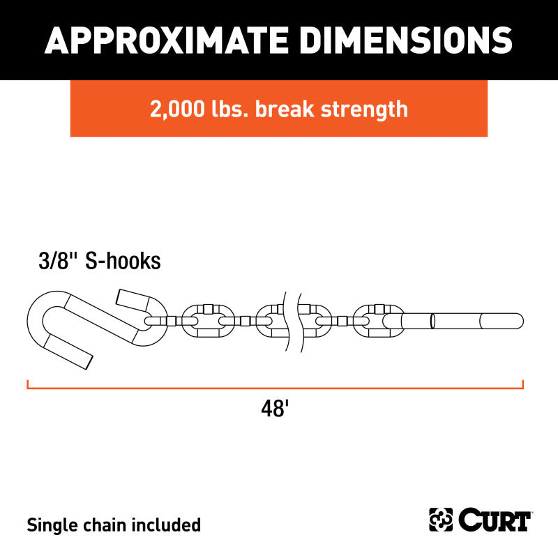 Curt 48in Safety Chain w/2 S-Hooks (2000lbs Clear Zinc Packaged)