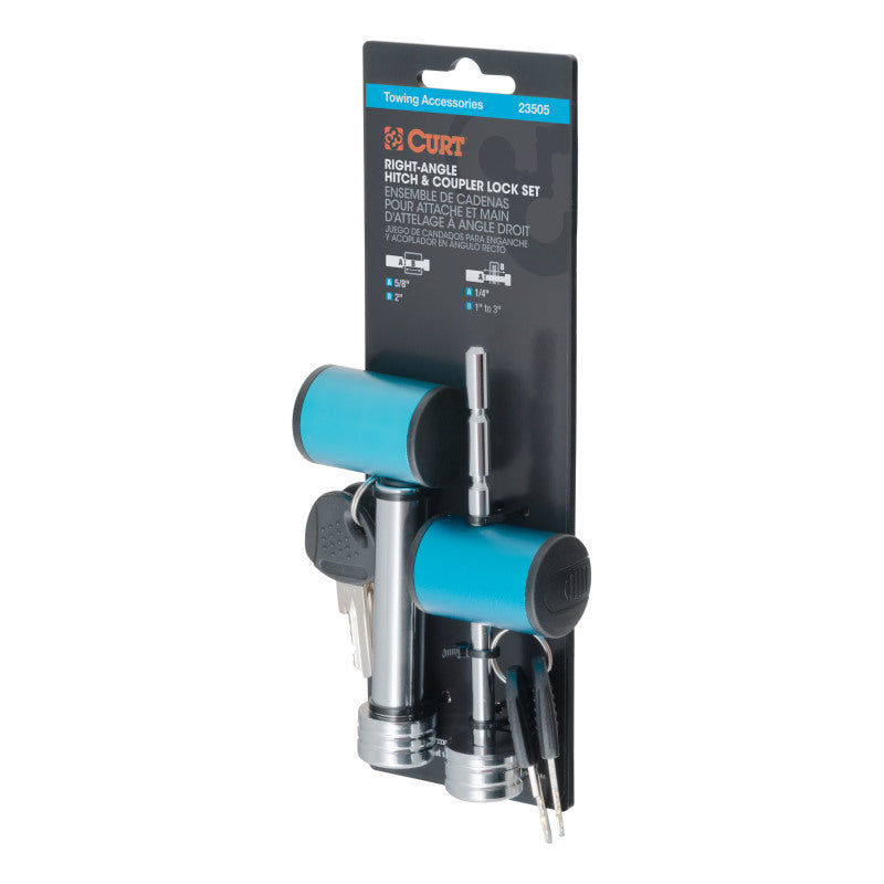 Curt Right-Angle Hitch & Coupler Lock Set (2in Receiver 1in to 3in Latch)