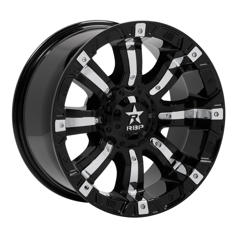 RBP 94R 18x10 8x165.1 BP / 5 BS -12mm Offset 117mm CB (Hub Centric) Black w/Chrome Inserts Wheel