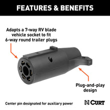 Load image into Gallery viewer, Curt Adapter (7-Way RV Blade to 6-Way Round Trailer Center Pin Auxiliary Packaged)