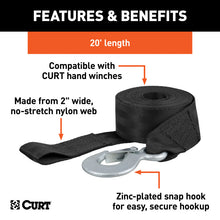 Load image into Gallery viewer, Curt 20ft Winch Strap w/Snap Hook (1100lbs)