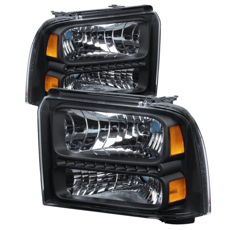 xTune Ford F250/350/450 Super Duty 05-07 Crystal Headlights w/ LED Black HD-JH-FS05-LED-BK
