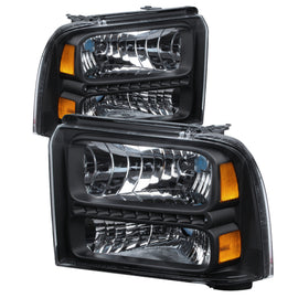 xTune Ford F250/350/450 Super Duty 05-07 Crystal Headlights w/ LED Black HD-JH-FS05-LED-BK
