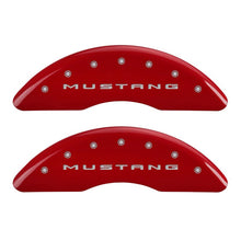 Load image into Gallery viewer, MGP 4 Caliper Covers Engraved Front 2015/Mustang Engraved Rear 2015/37 Red finish silver ch