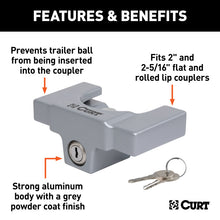 Load image into Gallery viewer, Curt Trailer Coupler Lock for 2in or 2-5/16in Flat Lip Couplers (Grey Aluminum)