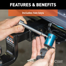 Load image into Gallery viewer, Curt 1/2in Hitch Lock w/5/8in Adapter (1-1/4in or 2in Receiver Right-Angle Chrome)