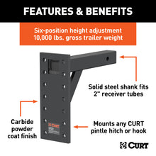 Load image into Gallery viewer, Curt Adjustable Pintle Mount (2in Shank 10000lbs 13in High 12in Long)