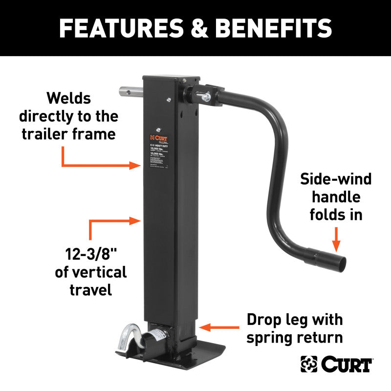 Curt Direct-Weld Square Jack w/Side Handle (12000lbs 12-1/2in Travel)
