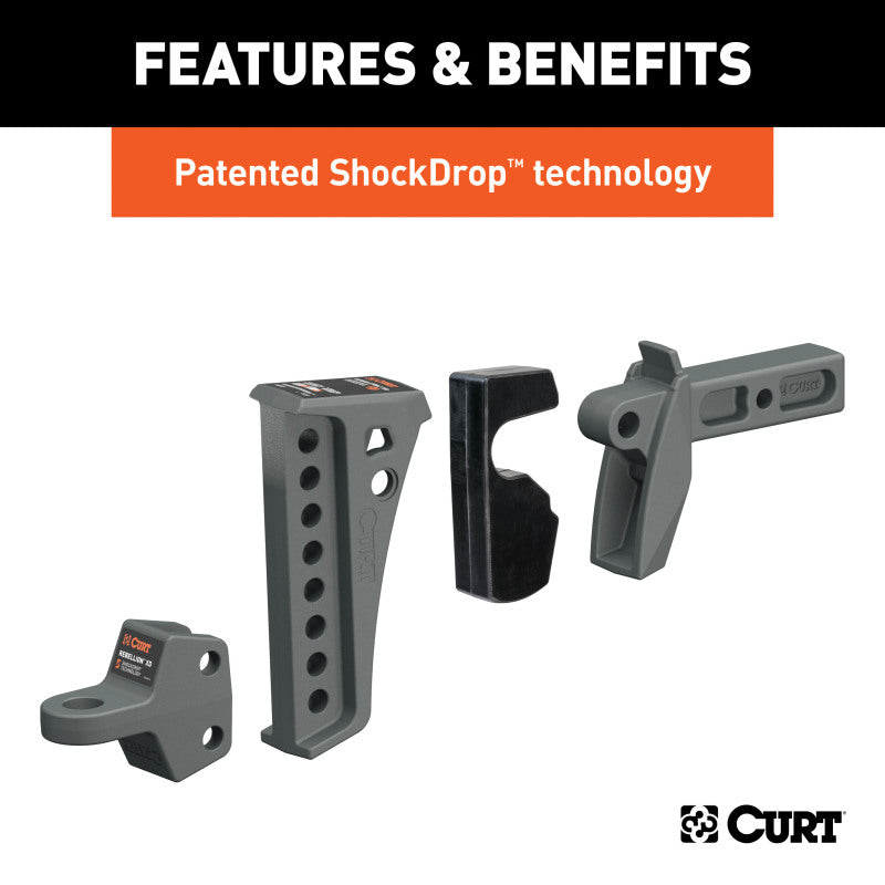 Curt Rebellion XD Adjustable Cushion Hitch Ball Mount (2in Shank 15000lbs 6-1/4in Drop)