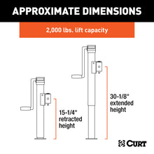 Load image into Gallery viewer, Curt Pipe-Mount Swivel Jack w/Side Handle (2000lbs 15in Travel)