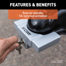 Load image into Gallery viewer, Curt Trailer Coupler Lock for 2in or 2-5/16in Flat Lip Couplers (Grey Aluminum)