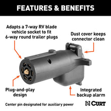 Load image into Gallery viewer, Curt Adapter w/Alarm (7-Way RV Blade to 6-Way Round Trailer Center Pin Auxiliary)