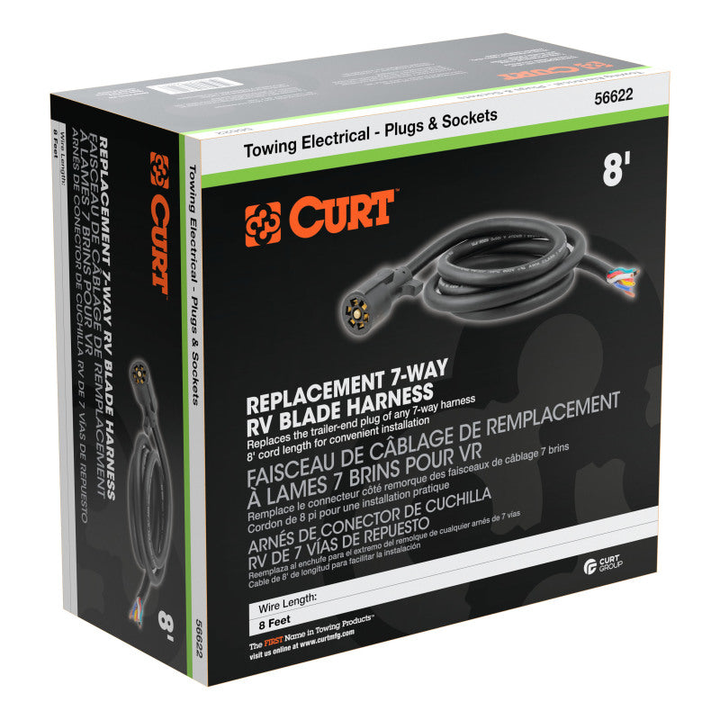 Curt 8ft Replacement 7-Way RV Blade Harness (Trailer Side Packaged)