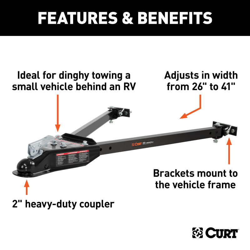 Curt Adjustable Tow Bar w/2in Coupler (Adjusts 26in to 41in Wide)