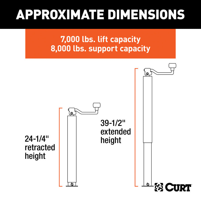 Curt Direct-Weld Square Jack w/Top Handle (8000lbs 15in Travel)