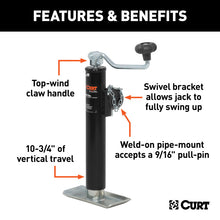 Load image into Gallery viewer, Curt Pipe-Mount Swivel Jack w/Top Handle (5000lbs 10in Travel Packaged)