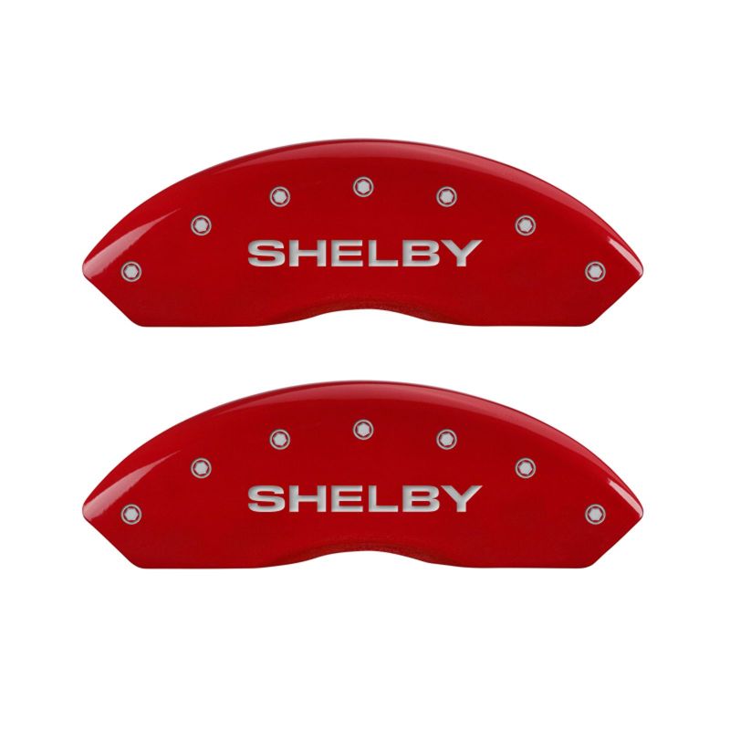 MGP 4 Caliper Covers Engraved Front Shelby Engraved Rear Tiffany Snake Red finish silver ch