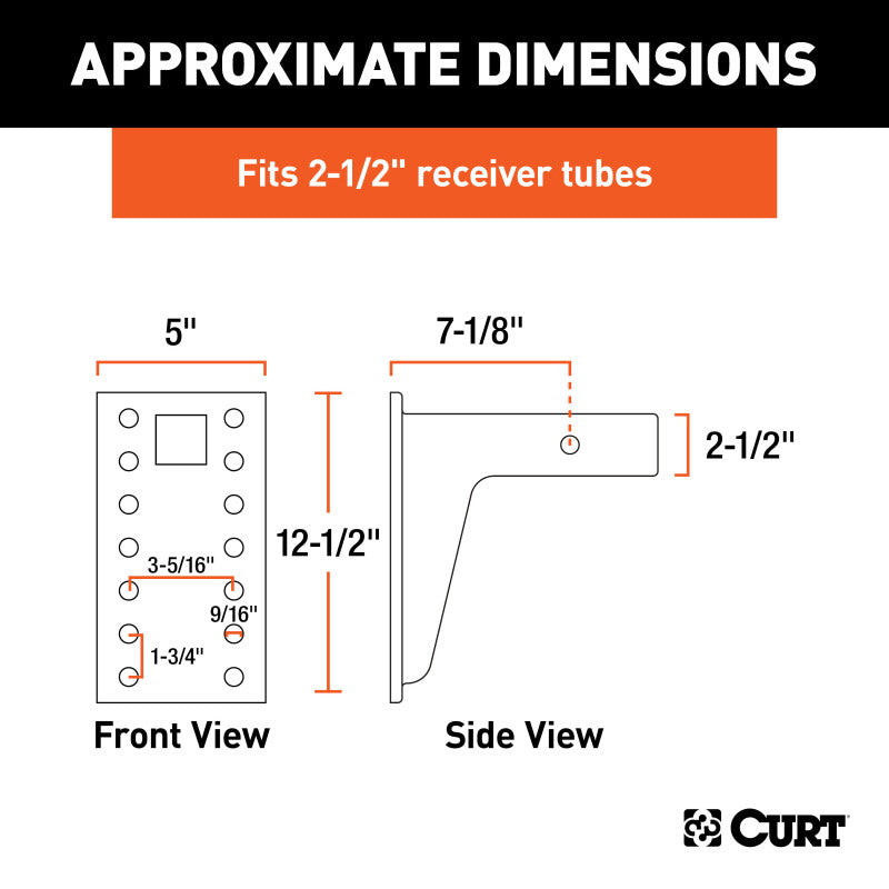 Curt Adjustable Pintle Mount (2-1/2in Shank 20000lbs 12-1/2in High 10-3/4in Long)