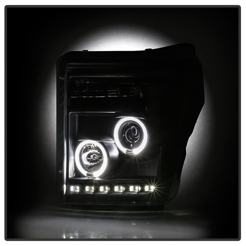 Spyder Ford Super Duty 11-16 Projector Headlights LED Halo DRL All Black PRO-YD-FS11-HL-BKV2
