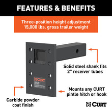 Load image into Gallery viewer, Curt Adjustable Pintle Mount (2in Shank 15000lbs 7in High 8in Long)