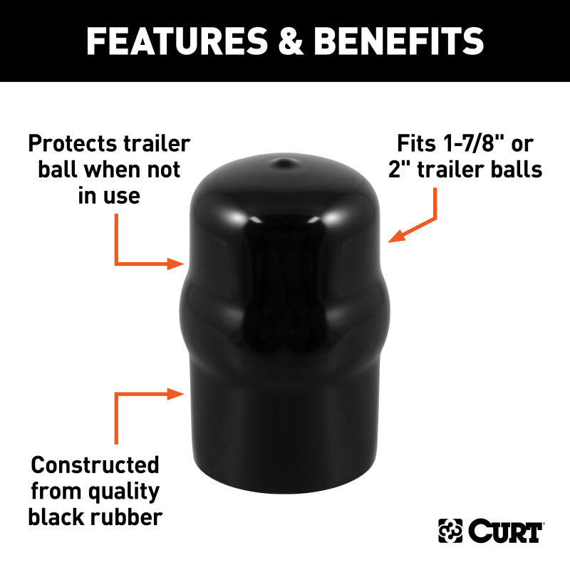 Curt Trailer Ball Cover (Fits 1-7/8in or 2in Balls Black Rubber Packaged)