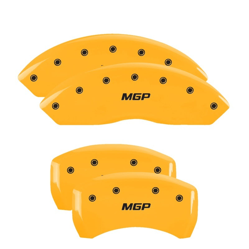 MGP 4 Caliper Covers Engraved F & R Chevy Racing Yellow Finish Black Char 2018 Chevrolet Equinox