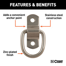 Load image into Gallery viewer, Curt 1in x 1-1/4in Surface-Mounted Tie-Down D-Ring (1200lbs Stainless)