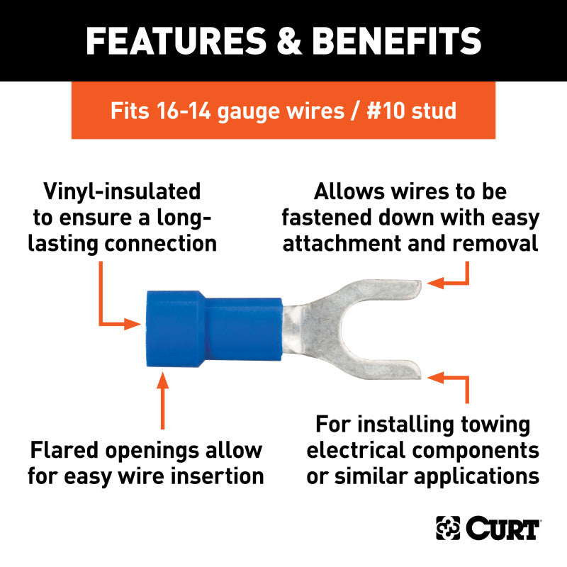 Curt Spade Terminals (16-14 Wire Gauge 10 Stud Size 100-Pack)