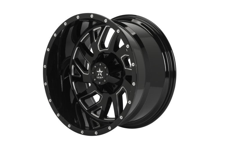 RBP 65R Glock 22x12 8x165.1 BP / 4.75 BS / -44mm Offset 117mm CB Gloss Black Machined Grooves Wheel